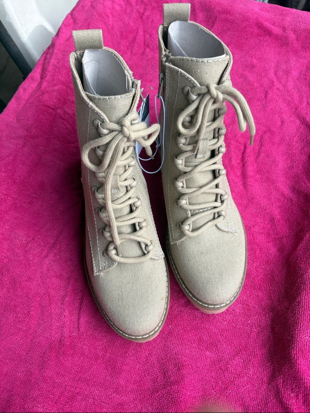 Universal Thread Taupe Canvas Lace-Up Combat Boots